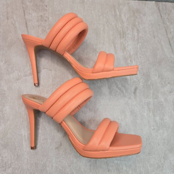 Vince Camuto High Heel Sandals Sz 9 Coral Orange Padded Square Toe Stiletto Mule - Picture 5 of 10